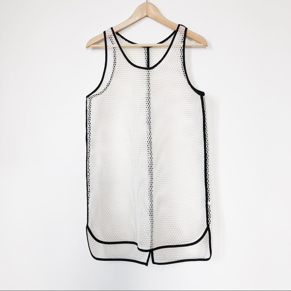 White Mesh Tank Top With Black Trim